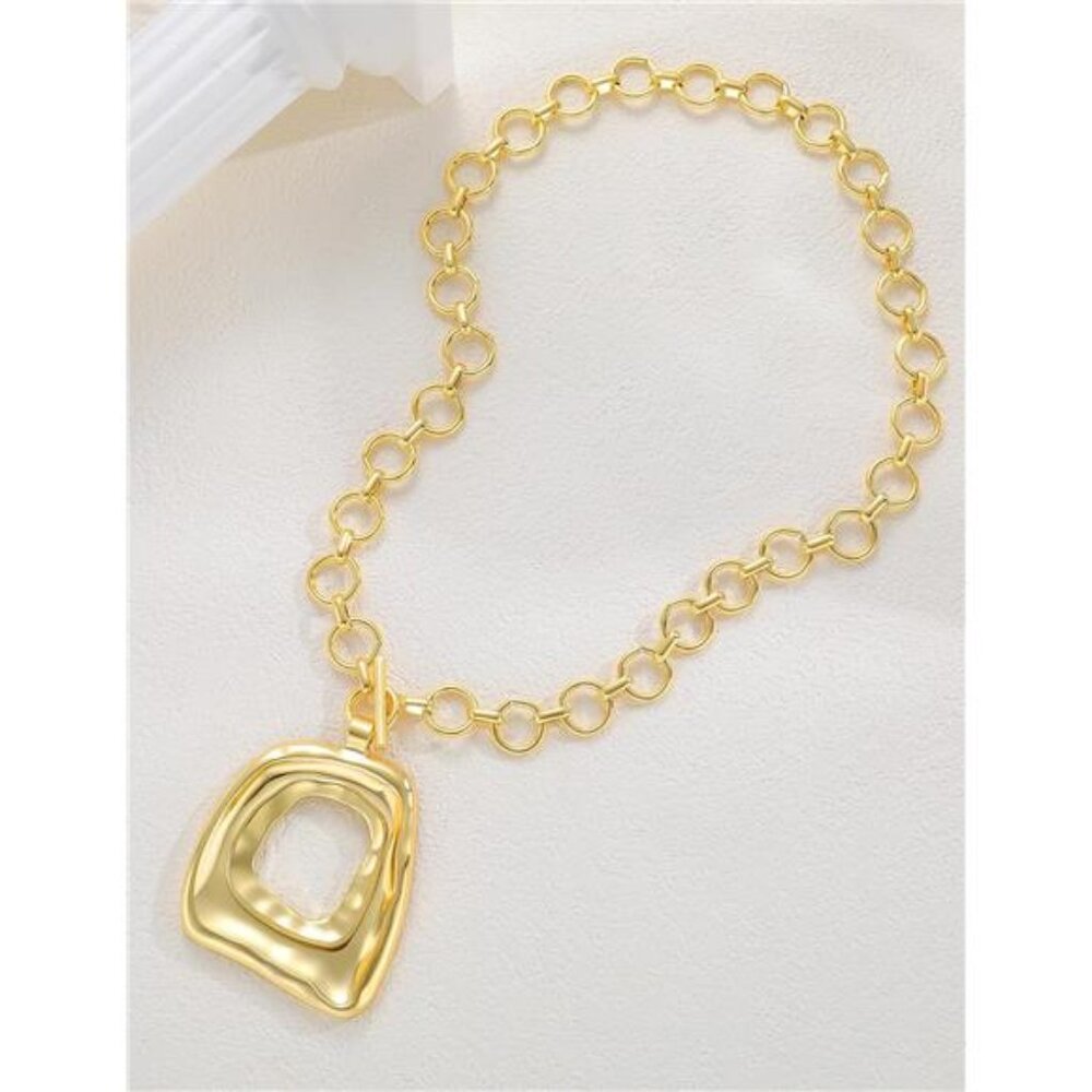 Chunky Gold Square Necklace for Women, 14K Gold Plated Vintage Boho Big Matte - Picture 3 of 11